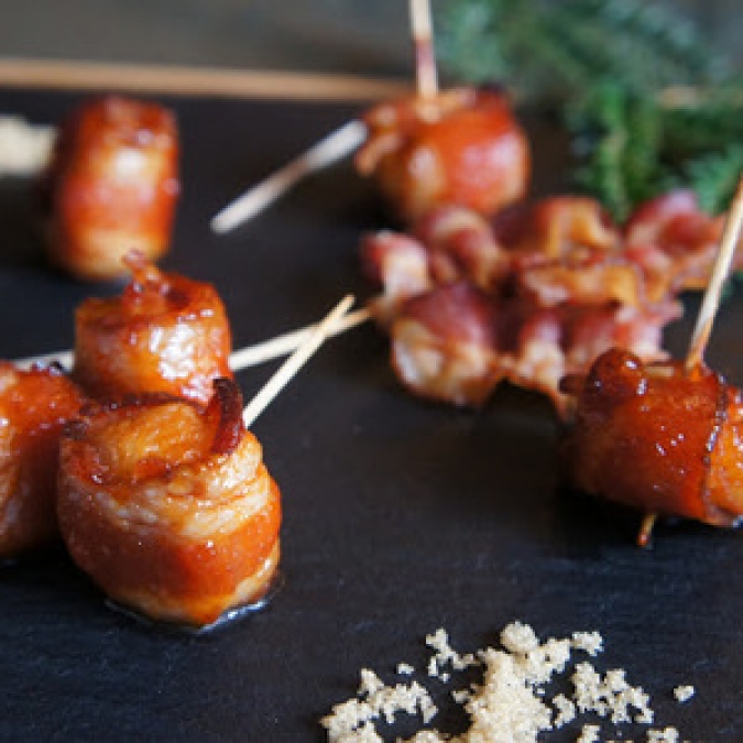 Candied Bacon Wrapped Water Chestnuts Recipe for New Years Eve recipes Recipe